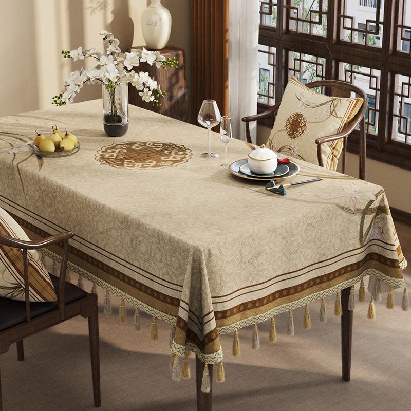 Zen Tablecloth Light Luxury High-End Dining Table Tablecloth Classical Chinese Style Rectangular Dust-Proof Cover Coffee Table Cloth