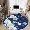 Blue and White Floral Pattern Ceramic PlateRound Non-Slip chair mat chair carpet for office Rugs for Office Decor Gift For Valentine's Day Mother's Da
