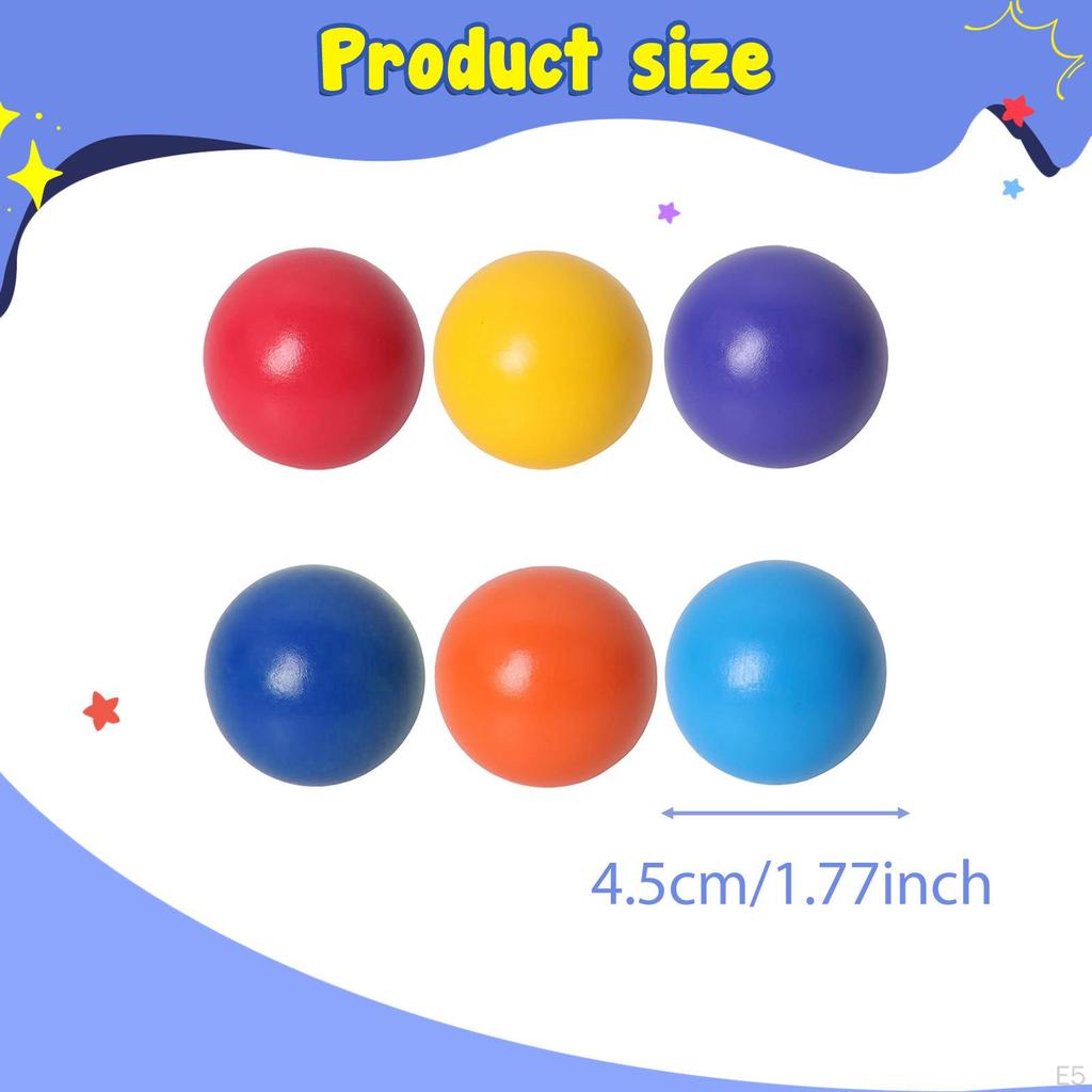 6 Colorful Rainbow Wooden Beads, 4.5 Cm (1.77 Inches), for Learning And Recognizing Colors. Ideal As