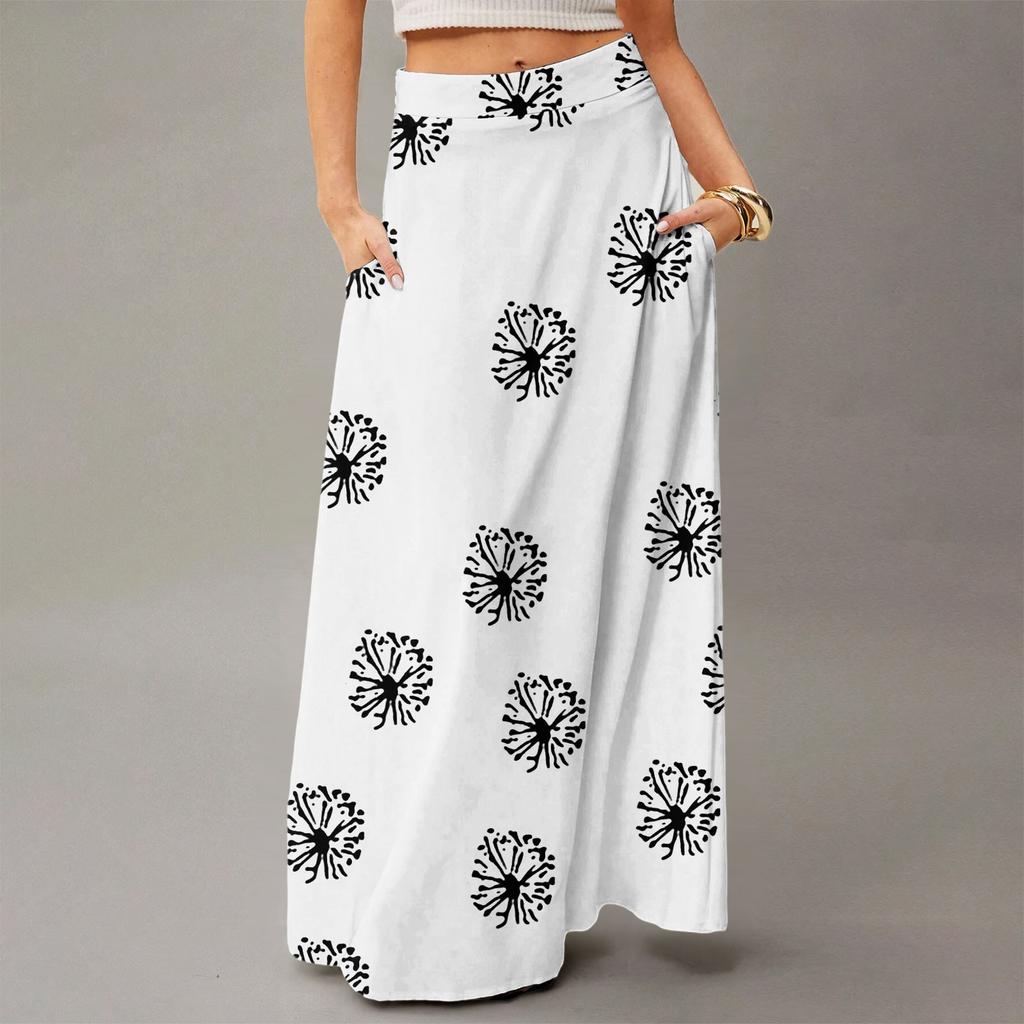 Женская повседневная складная юбка-макси с принтом в горошек, высокой талией и карманом, с драпировкой