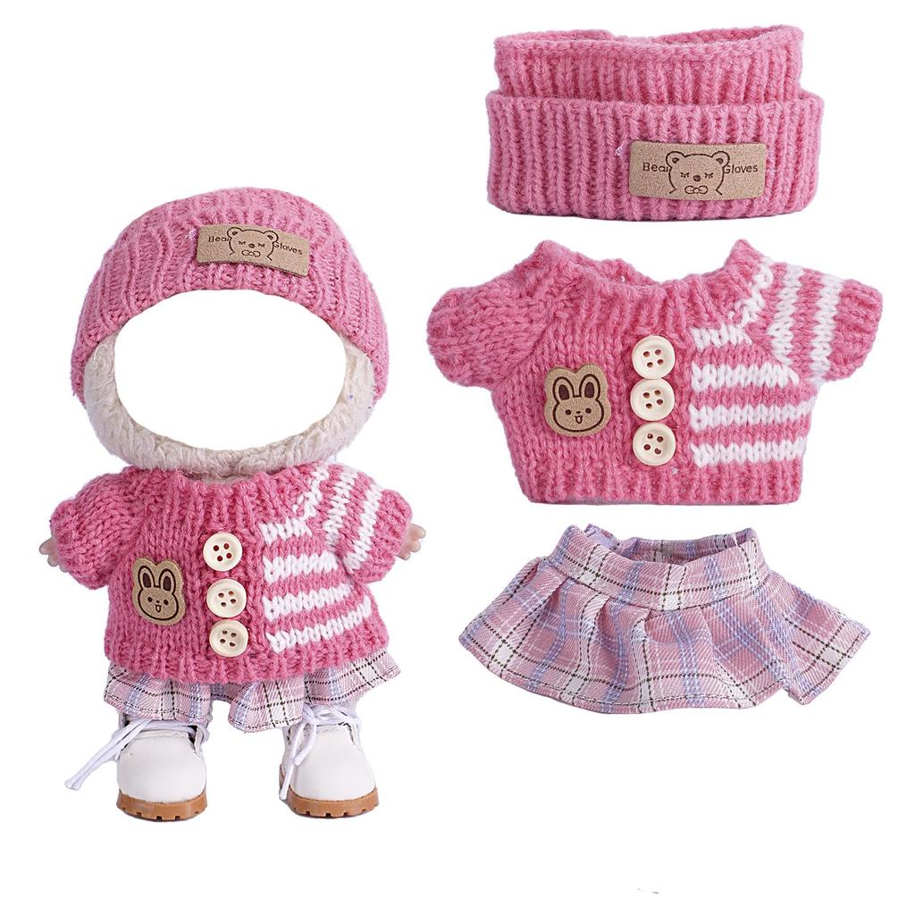 [FTADI] Одежда для плюшевых кукол - Милый модный вязаный комплект свитеров для кукол 15-17 см, Игрушка для переодевания для кукол 15-17 см, Набор с камерой и бутылкой для воды для кукол