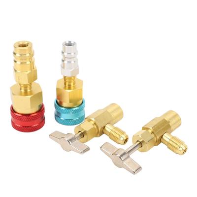 Комплект быстроразъемных муфт R1234YF - R134A, самозапорные, адаптер высокого давления, заправка автомобильного кондиционера, латунный материал, прокол для баллона