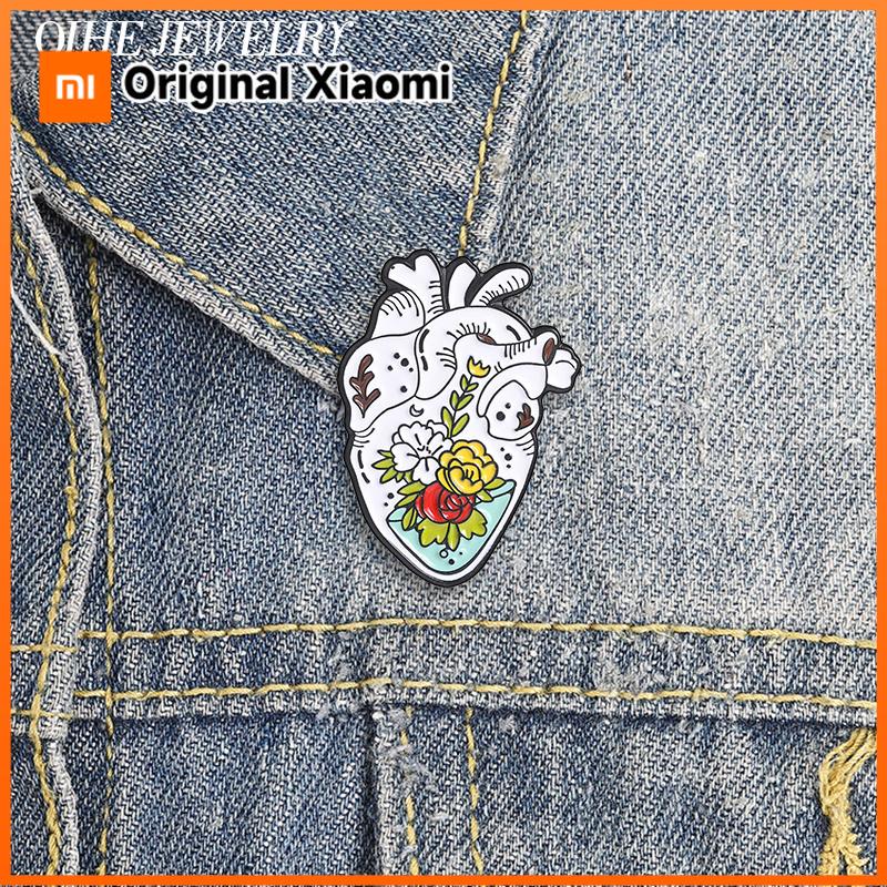 Xiaomi Medical Anatomical Heart With Flowers Enamel Pin Retro Romantic Heart & Bouquet Brooch Lapel Bags Badge Jewelry Gift for Friends