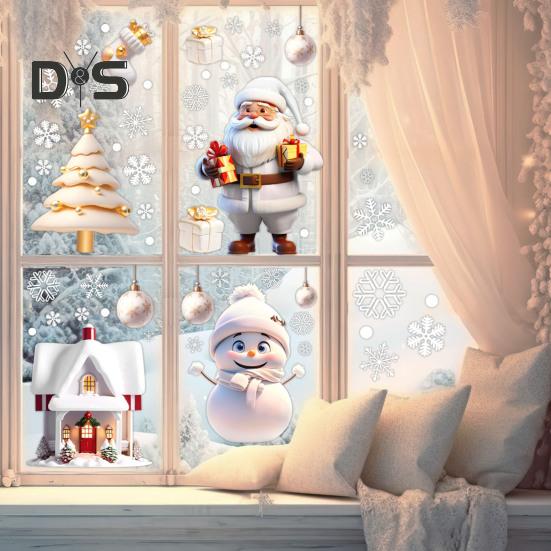 2/4 Pcs Christmas Stickers Santa Claus Snowflake Reindeer Xmas Decals Waterproof Festive Decor Stickers for Windows Glass