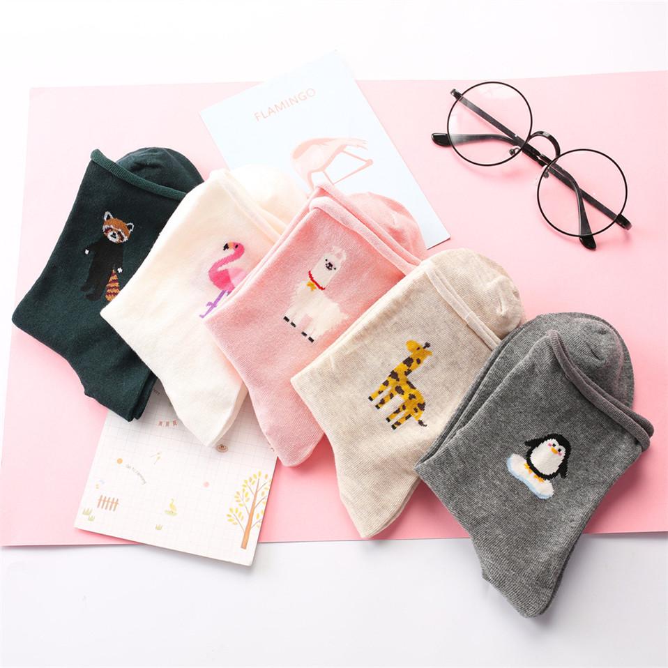 Новые хлопковые носки с изображением фламинго, женские забавные носки в стиле Харадзюку, зимние винные носки, носки для счастливых девочек