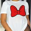 Женская красная футболка с бантом и круглым вырезом, летние футболки с короткими рукавами
