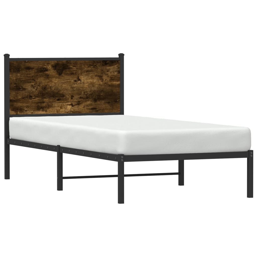 Metal Bed Frame without Mattress Smoked Oak Finish 75 x 190 cm