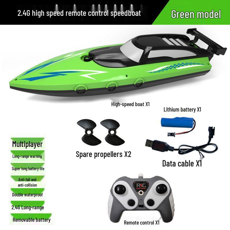 High-Speed Dual-Motor RC Boat - Waterproof Twin-Propeller Speedboat Toy for Kids