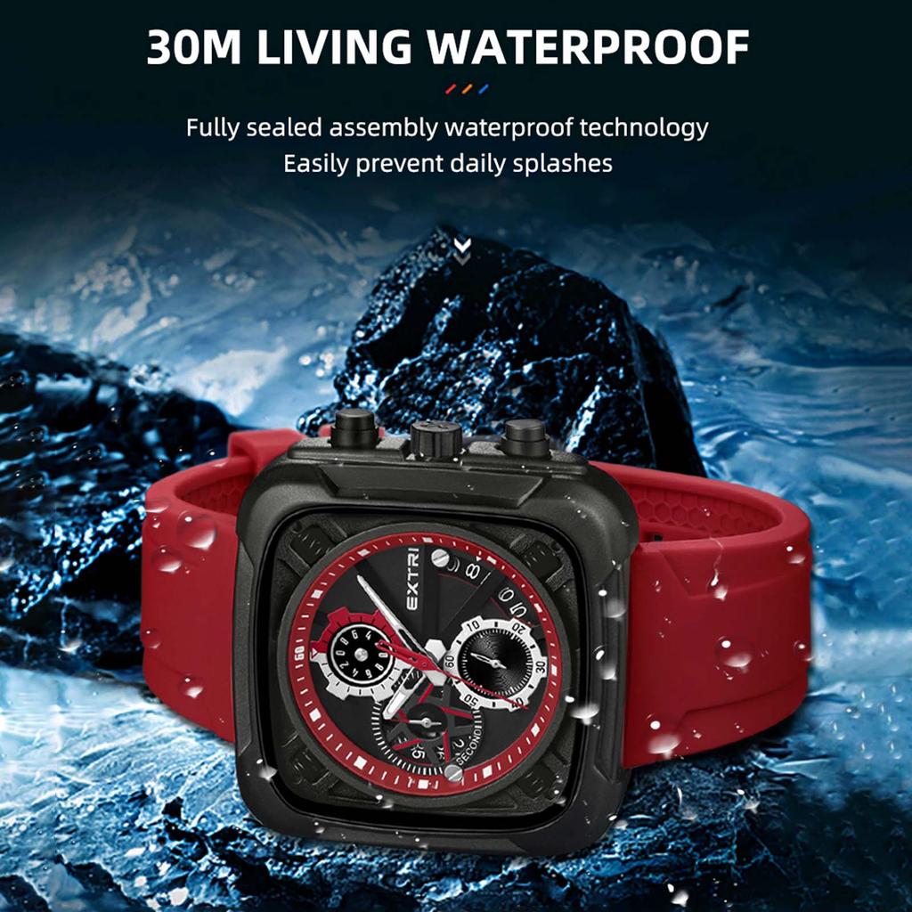 Men's Casual Watch Quartz Watch Watch Multi-dial Watch Square Men's Watch Analog Calendar Men's Watch Silicone Strap