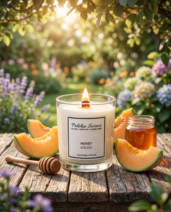 soy candle with a wooden wick + HONEY MELON