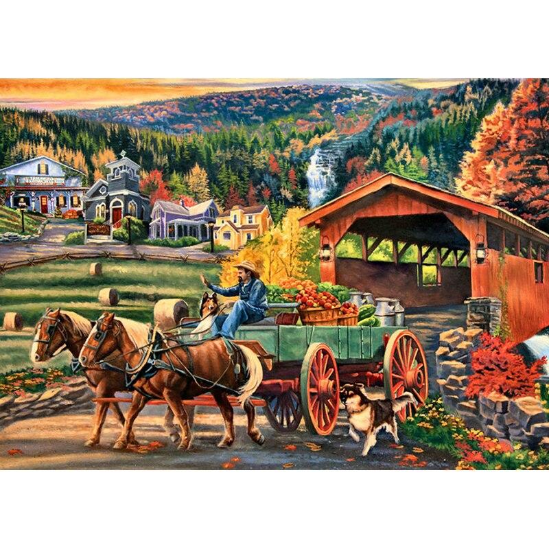 5D DIY Алмазная картина Пейзаж Дом Алмазная вышивка Пейзаж Вышивка крестиком Полный круглый дрель Домашний декор Ручной подарок