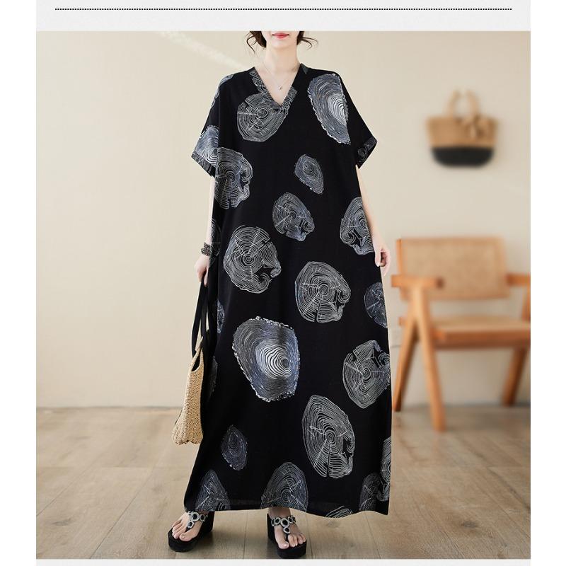 DIMANAF Women 2024 Plus Size Spring Summer Oversize Style Dress Beach Elegant Floral Long Dress Oversize Basic Loose Dress Plus Size