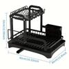 A 2-layer Metal Dish Rack, Durable 2-in-1 Cutlery Storage Rack and Dish Rack, Countertop Bowl Storage Rack, Multi-function Storage Rack