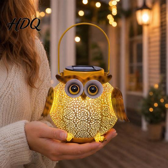 Decorative Solar Lantern Light Owl Design Garden Decor Outdoor Waterproof Metal Hanging