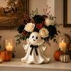 Healing Halloween Decorations Resin Ghost Figurine with Wicker Basket, Cute Tabletop Creative Seasonal Home Decor Decor, Holiday Ornament Organizer