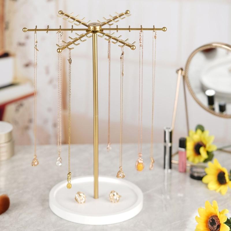 48 Hook Gold Metal Jewelry Holder With 360 Degree Rotation Large Capacity For Necklace Bracelet Storage Fashionable Gift