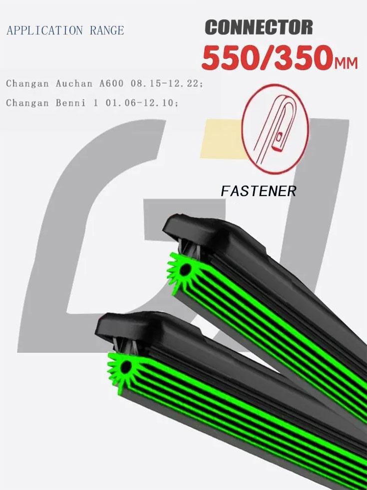 22"+14" J-Hook Frameless Wipers, Quiet Rubber for Chevrolet Hyundai Nissan Small Cars