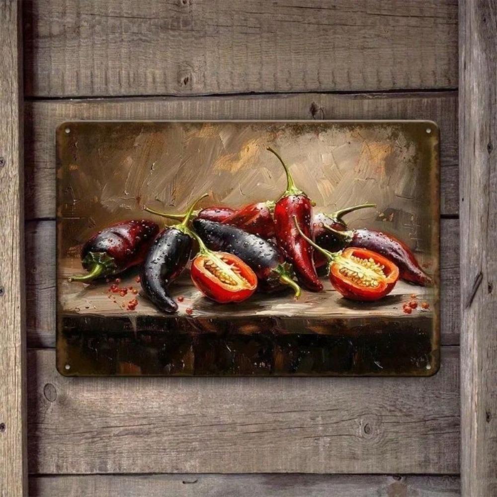 Винтажная металлическая жестяная табличка, Декор для кухни, Натюрморт с перцем, Настенное искусство в деревенском стиле для дома и кафе