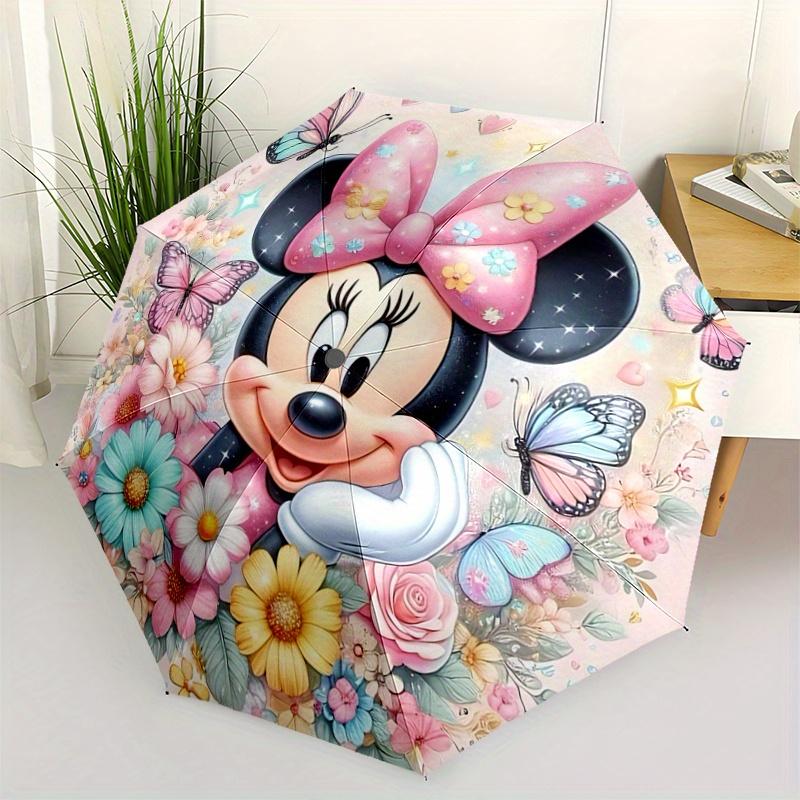 1pc Cute Minnie Flower Pattern Automatic 3-Fold Umbrella, 8 Steel Frames, High-Value Folding Umbrella, Suitable for Office, Travel and Outdo
