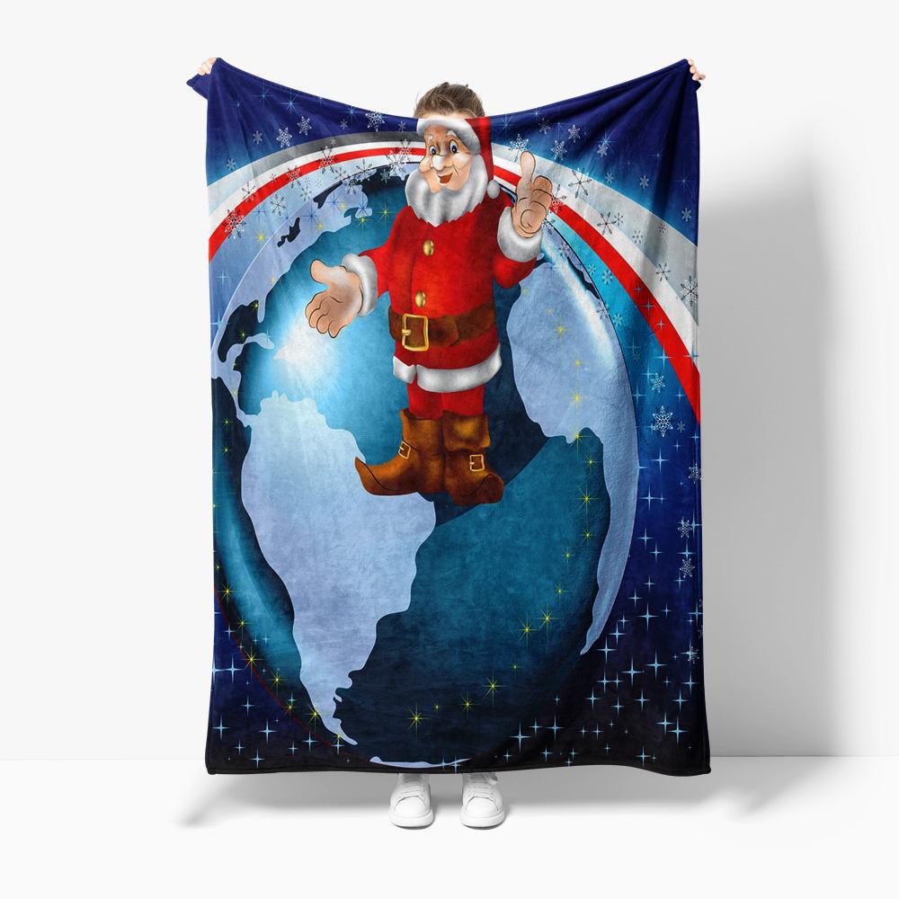 Santa Claus World Map Throw Blanket Cozy Home Decor Christmas Gift Holiday Decor Festive Winter Warm Bedspread Quilt