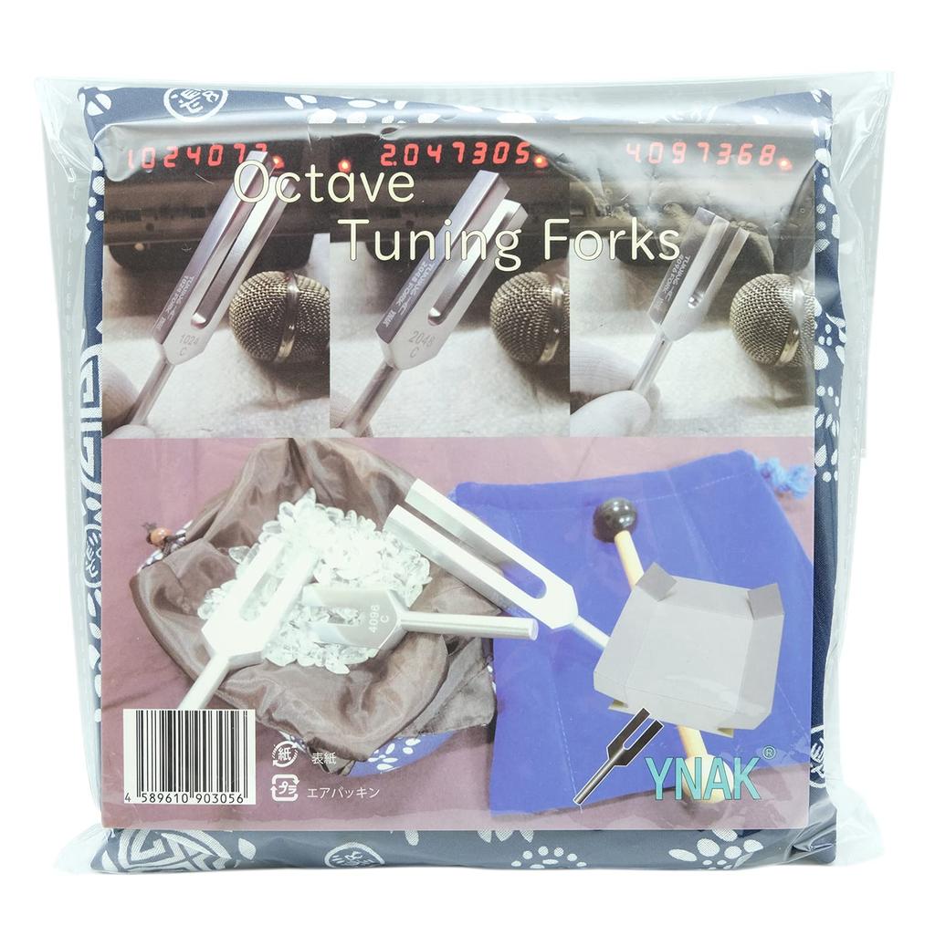 YNAK Кристаллический камертон 4096 Гц 2048 Гц 1024 Гц Октавный набор камертонов из 3 штук Гималайский натуральный кристалл Волнистый камень 100 г Резиновый шарик Деревянная колотушка