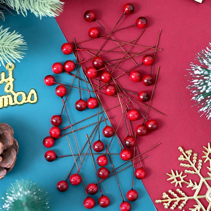 20/10PCS Christmas Wine Red Berry Artificial Xmas Decor Froth Vivid Holly Berries Home Decoration New Year Party Accessories