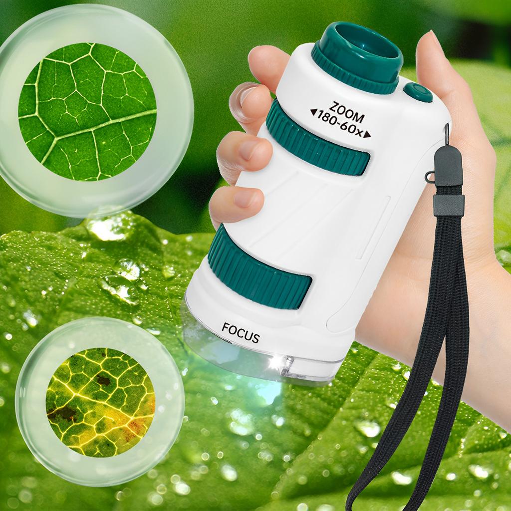 Портативный микроскоп для детей STEM Научные игрушки Набор микроскопа-исследователя Двойной зум Ручной микроскоп с держателем для мобильного телефона