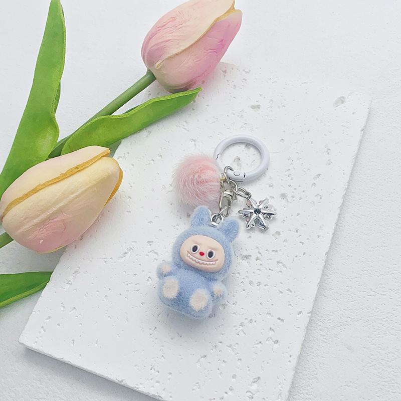 Милый Модный Брелок Лабубу с Флокированием Мультяшный Кавайный Брелок-Подвеска Изысканные Аксессуары для Украшения Рюкзака Подарки
