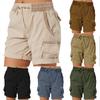 Womens High Waist Cargo Shorts Ladies Casual Loose Cotton Linen Summer Pants