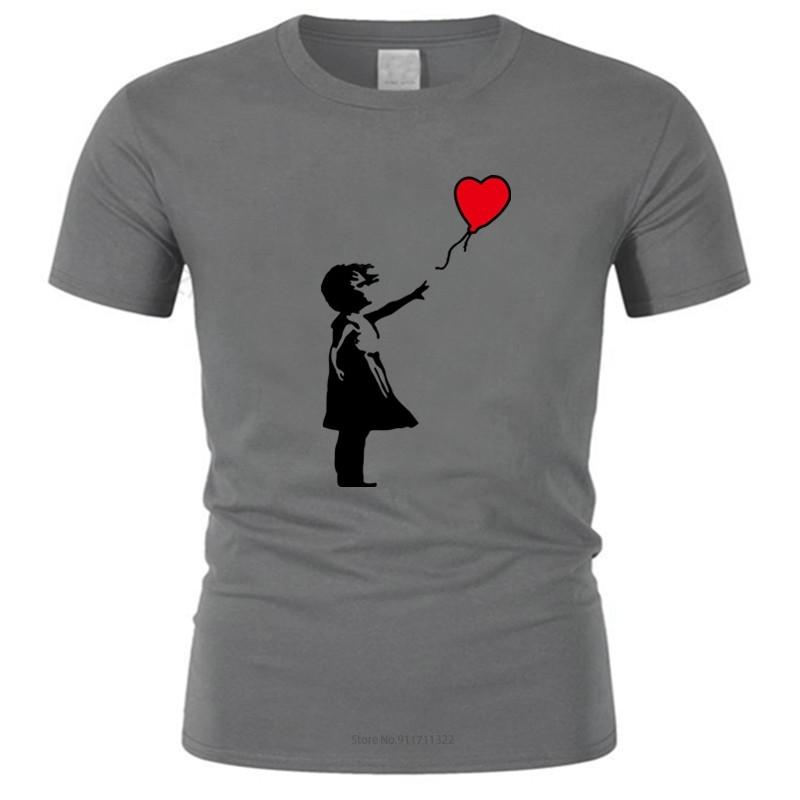 Mens Short Sleeve T Shirt Banksy Girl With Balloon Mens Pemium T Shirt Graffiti Art Urban Art Anarchy Fashion Tee-shirt Male