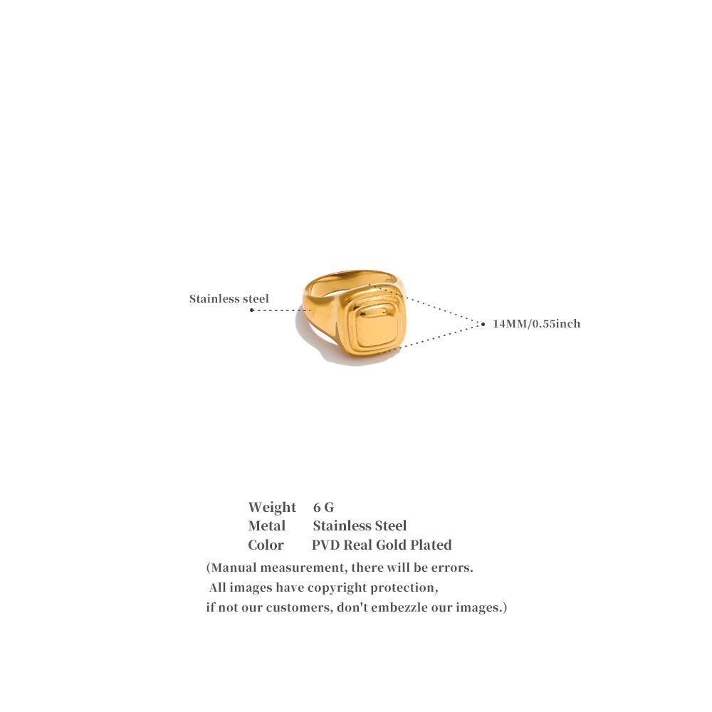 Yhpup Size 7# High Quality Stainless Steel Metal Square Casting Ring 18K Gold PVD Plated Personalized Popular Jewelry New