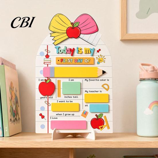 Cute School Decoration Personalized First Day of Wooden Sign, Reusable Erasable Back to Kids Height Age Chart Board, Classroom Decor, Keepsake Memory