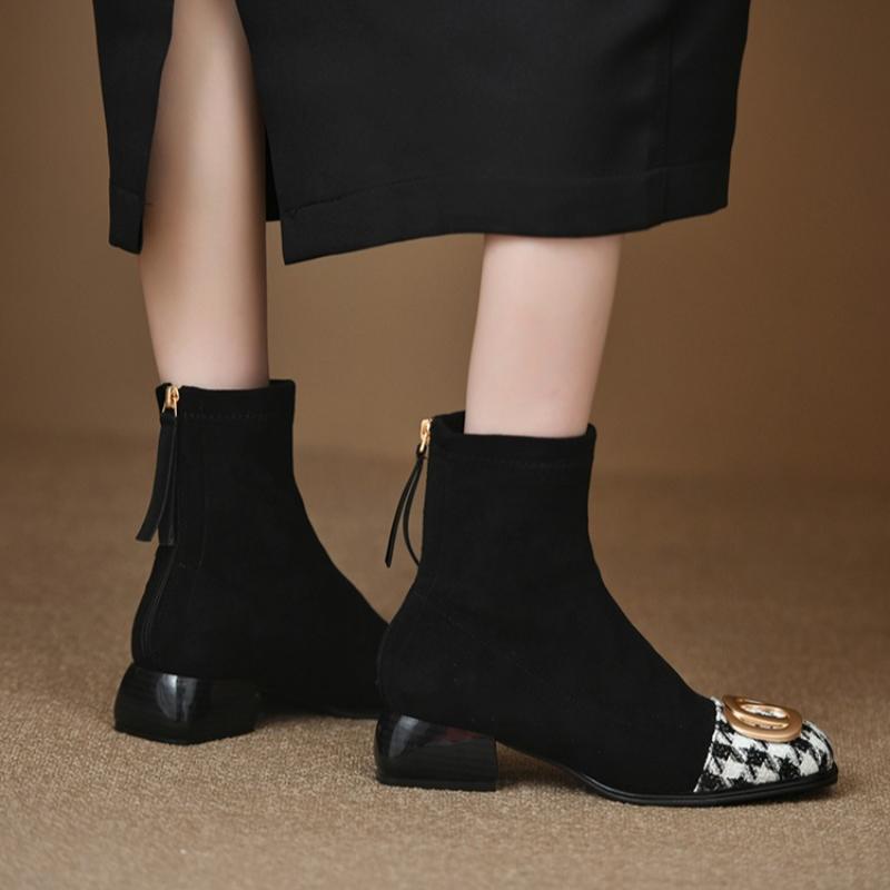 Модные женские ботинки челси на среднем каблуке из толстой замши. Ботильоны. Зимняя мода 2024 года. Новые ботинки на молнии. Высокие каблуки.