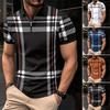 Мужская летняя рубашка на молнии с лацканами в клетку в полоску с принтом Slim Fit пуловер с короткими рукавами средней длины мягкий дышащий мужской деловой топ