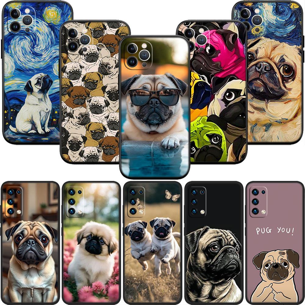 MY6 Cute Pug Dog Soft Shell Phone Case for iPhone 16 15 14 13 12 Pro Max Plus Mini