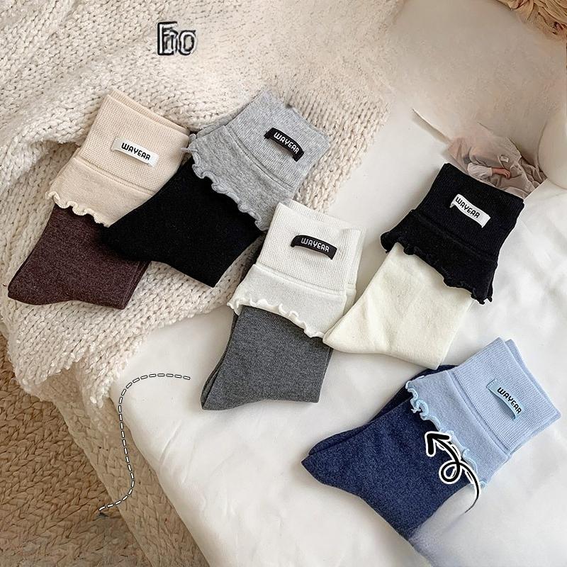 Женские осенние хлопковые носки с тканевыми этикетками и черными краями-ушками, носки Dui Dui, без косточек, с защитой от запаха, влагоотводящие и дышащие длинные носки