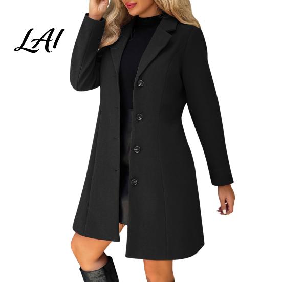 Single Breasted Coats Notch Lapel Collar Long Coat for Women Sleeves Women Casual Blazer Jacket Slim Fit Solid Color Outerwear Fall Winter Jacket