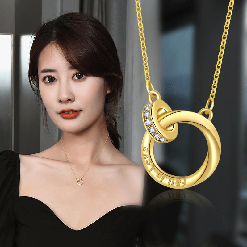 Новое Стильное Ожерелье из Титановой Стали Для Женщин с Элегантным Дизайном Двойного Кольца и Геометрическим Подвесом