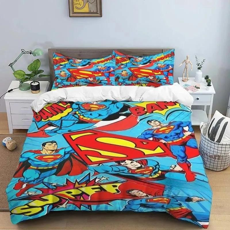 Classic S-Superman Bedding Set 135x200cm, Cartoon Duvet Cover and Pillowcase, Multiple Sizes, Bedroom Decoration, Gift for Boys