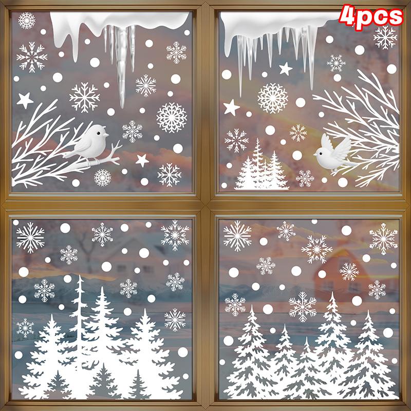 Christmas Decorations, White Snowflakes, Snowmen, Static Cling Stickers, Shop Window Decorations, Glass Stickers