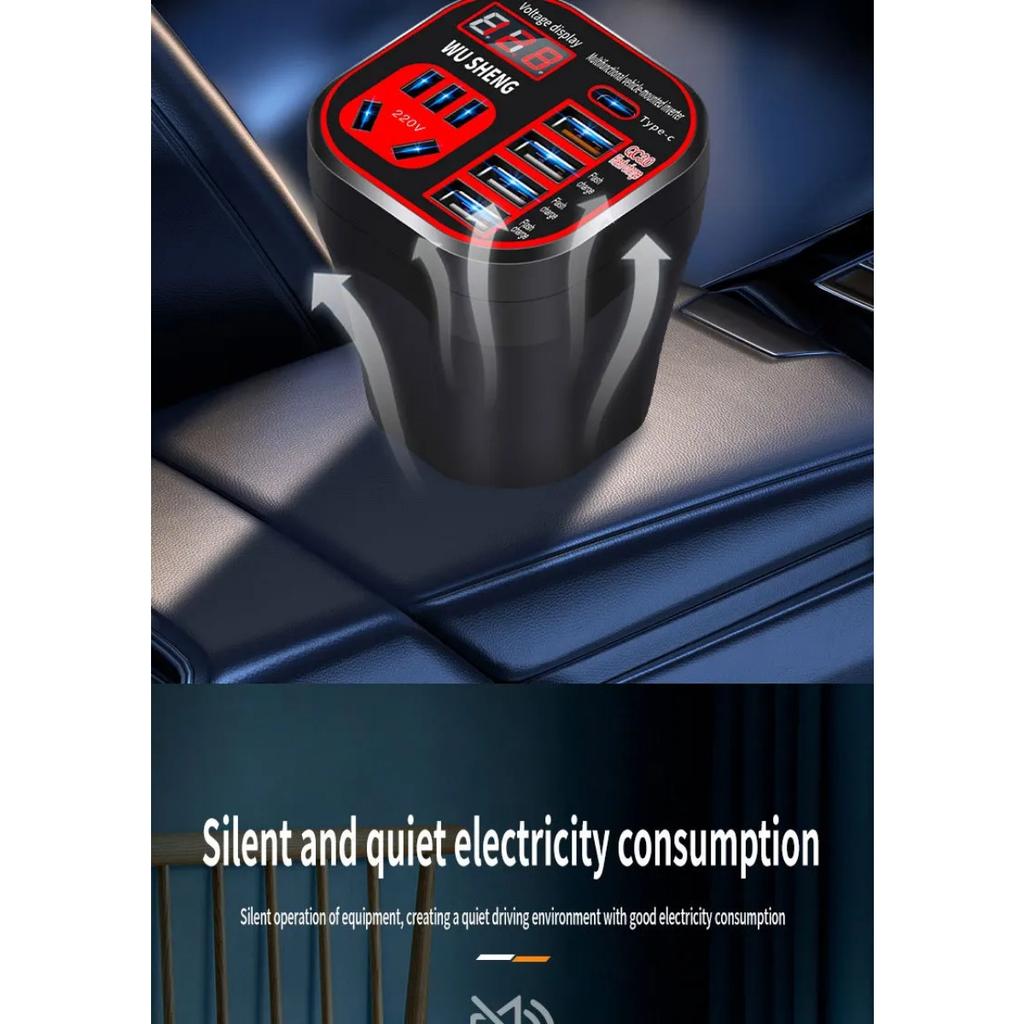 Автомобильный инвертор 24 В 12 В 220 В 120 Вт со светодиодным дисплеем 3, устанавливаемый в автомобиле инверторный преобразователь с чашкой, зарядное устройство QC, карманный инвертор