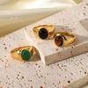 2022 Retro Style 18K Gold-Plated Titanium Steel Hip-Hop Agate Ring for Women