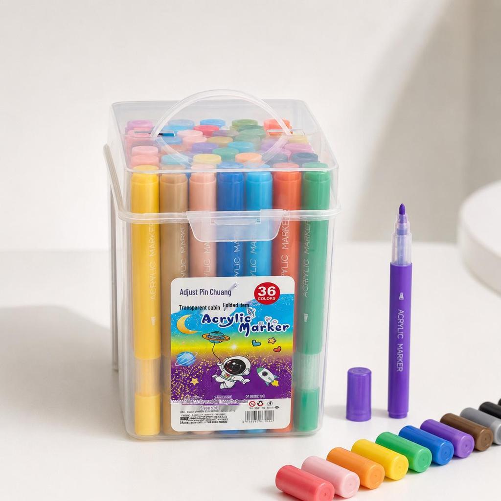 Fine-Tip Washable Acrylic Marker Pens with Transparent Barrels, Water-Based Ink, No Bleed-Through - Perfect for Students and Art Projects.