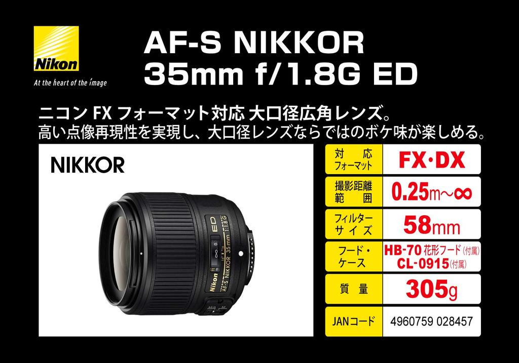 Nikon NIKKOR 35mm ED prime lens AF-S f/1.8G (full-frame compatible)