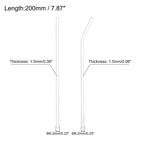 uxcell Reusable Glass Straws for Frozen Sparkling Tea, 200x6.2mm, with Cleaning Brush, Pack of 4