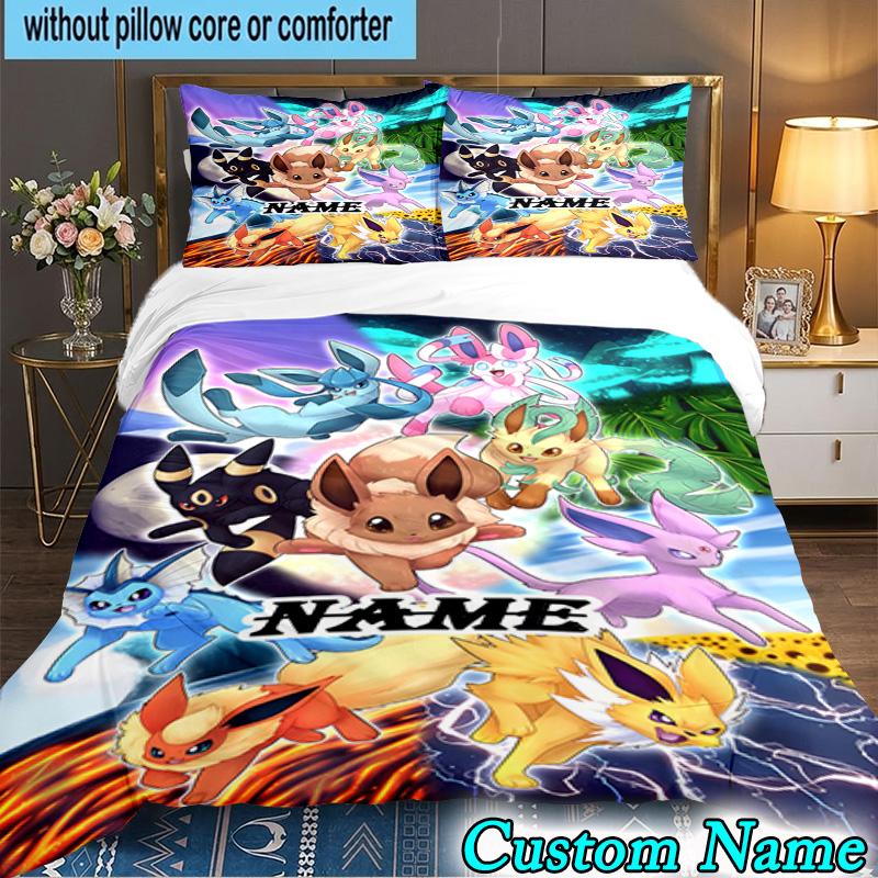 3PCS Custom Name Pika Bedding Set Printed Duvet Cover Closure Includes 1 Duvet Cover & 2 Pillowcases for All Seasons Bedroom Decor