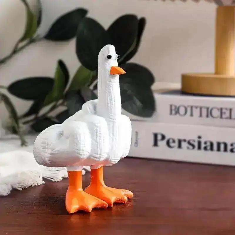 Creative Middle Finger Duck Cute Resin Statue Decoration Duck Small Desktop Ornaments Duck Garden Art Home Office Decorative