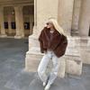 Womens Short Faux Fur Jacket Turn-down Collar Street Style XS-L Sizes