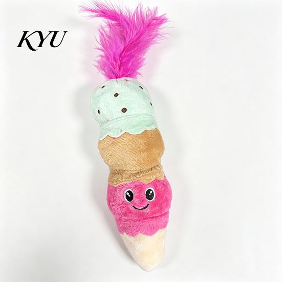 Interactive Cat Toys for Indoor Cats Crinkle Plush Toy, Stuffed Ice Cream Cone with Feathers, Safe Pet Kittens Kitten Kicker Toy Biting Patting