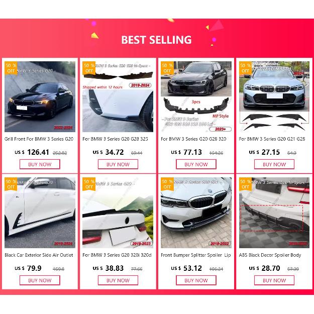 Rear Bumper Splitter Side Spoiler Canards Apron Cover Sticker Gloss Black For BMW 3 Series G20 G28 325 330 M-Sport 2019-2024